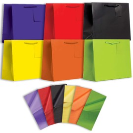JILLSON & ROBERTS Solid Color Matte Gift Bag & Tissue Assortment, Gift Wrapping Supplies Multi-colored Dark, Large-6 Count