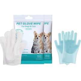 SkipFrog Pet Grooming Glove Wipes Combination,Pet Bathing Wipes for Dogs & Cats, Cleaning & Deodorizing Grooming Gloves, Nourish Fur Glove Wipes for Daily Care and Traveling, Rinse Free.12PCS