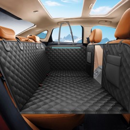 Back Seat Extender for Dogs Hard Bottom Hold 400lbs, Dog Car Seat Cover for Back Seat, Waterproof Pets Backseat Protector with Mesh Window, Sturdy Dog Hammock for Car SUV