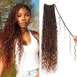 Goddess Locs Crochet Hair 30 Inch Faux Locs Crochet Pre-looped Boho Faux Locs with Curly Ends 8 Packs Long Bohemian River Locs Crochet Hair for Black Women(30Inch,T350)