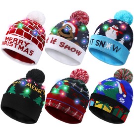 Geyoga LED Christmas Sweater Hat Light up Xmas Beanie Knitted Cap Unisex Winter Hat (Classic Style, 6 Pcs) Multicoloured