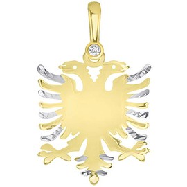 Jewelry America Solid 14k Yellow Gold Cubic-Zirconia Double-Headed Eagle National Symbol of Albania Pendant