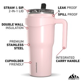 Hydrapeak Roadster 40oz Stainless Steel Tumbler Double Wall Vacuum Insulated Water Bottle With Handle And 2 in 1 Straw Lid (Seashell)