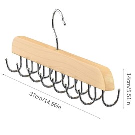 Greyoe Tie Holder Pack of 2, Belt Holder Wardrobe, Scarf Hanger, Hanging Bag Rack, Multifunctional Belt Tie Sling Hook Organiser for Ties, Scarves, Cloths, Wood Colour - 14 Hooks
