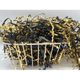 1 LB Gold&Black Crinkle Cut Paper Shred Filler Packaging for Gift Wrap, Boxes Basket Filler,Wedding Birthday Christmas Easter Valentine’s Packing Wrapping Paper