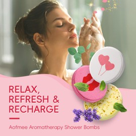 Aofmee Shower Bombs Set - 8 Pieces Shower Steamers Aromatherapy Gift Set, Shower Bomb with Essential Oils for Relaxation, Thank You Gift Women, Men, Wellness Set for Girlfriend, Mum