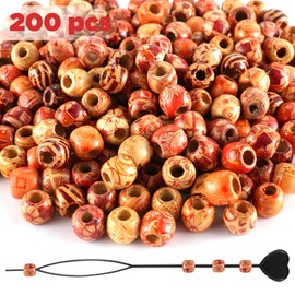 200pcs SOSMAR Round Wood Beads 11x12mm + Hair Braid Tool for Jewellery Marking Macrame Projects DIY Necklace Bracelet Dreadlocks Hair Accessories
