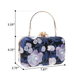 DA BODAN Womens Vintage Floral Beaded Sequin Tiny Clutch Embroidery Crossbody Evening Handbags for Wedding Party Prom (Dark blue)
