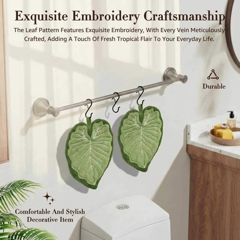 Sisher 2 Pack Cute Leaf Shaped Hand Towel,Kitchen Hand Towels