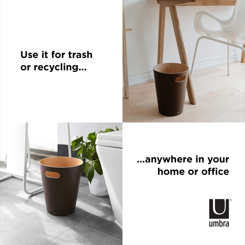 umbra Wooden Round Trash Can, No Lid, Pail, Trash Can,