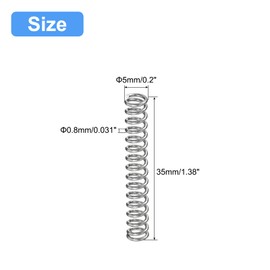 QUARKZMAN Compression Spring 304 Stainless Steel 5 mm AD 0.8 mm Wire Size 35 mm Free Length Silver Tone Pack of 5