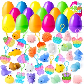 JOYIN 48 Pcs Prefilled Easter Eggs with Assorted Toys, Filled with Mochi and pop Bubble for Easter Egg Hunt, Kids Basket Stuffers, Party Favor Decor Supply, Classroom Prize