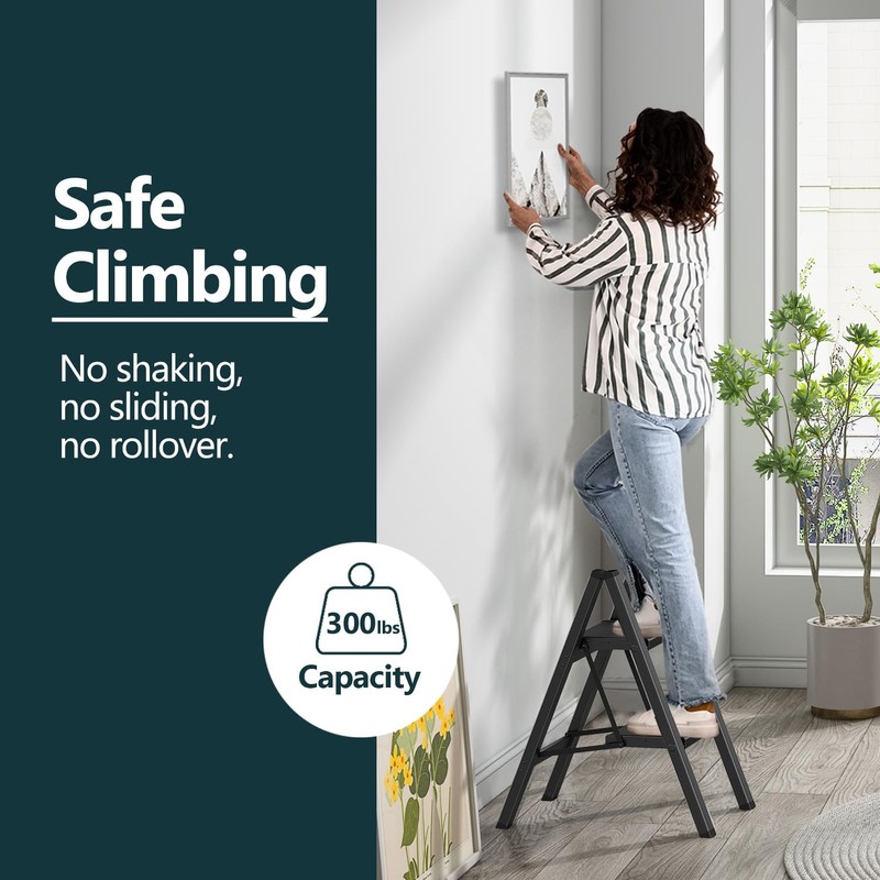 WOA WOA Step Ladder, Folding Step Stool with Widening Pedals,