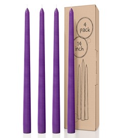 CANDWAX 14 inch Taper Candles - Set of 4 Tall Purple Candlesticks for Home, Wedding and Dinner