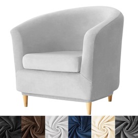 HFCNMY 2 Piece Club Chair Slipcover,Stretch Velvet Barrel Chair Covers Soft Tub Chair Slipcover Washable Armchair Cover with Elastic Bottom Light Gray