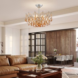 Crystal Ceiling Light Fixture, Modern Semi Flush Mount Ceiling Light, 6-Lights Chrome Crystal Chandelier Ceiling Hallway Light Fixtures for Bedroom Bathroom Entryway Closet Dining Room Kitchen