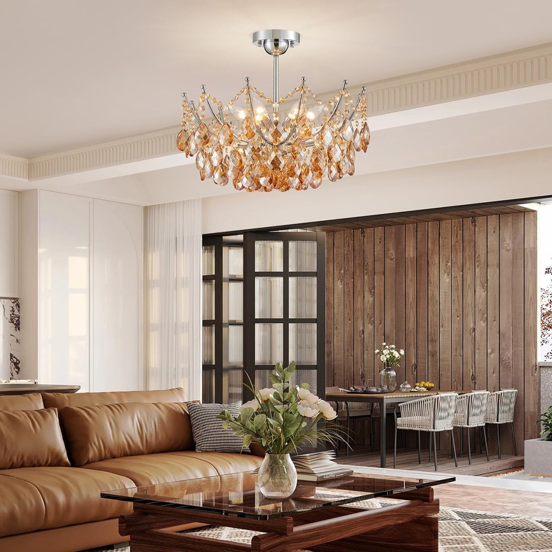 Crystal Ceiling Light Fixture, Modern Semi Flush Mount Ceiling Light,