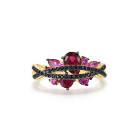 Santuzza 925 Sterling Silver Twist Ring Black Spinel Created Ruby Ring for Women (6)