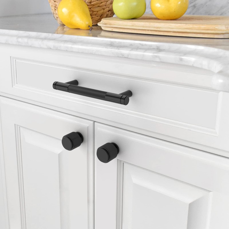 Amerdeco 10 Pack Matte Black Knurled Cabinet Pulls 96mm Hole
