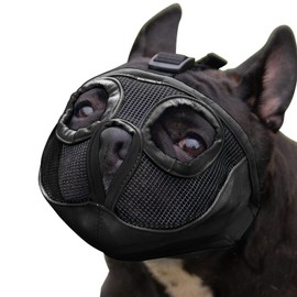 Short Snout Dog Muzzle- Adjustable Bulldog Muzzle Breathable Mesh Dog Mask for Biting Chewing Barking Training Licking and Grooming (M(11"-17"), Black)