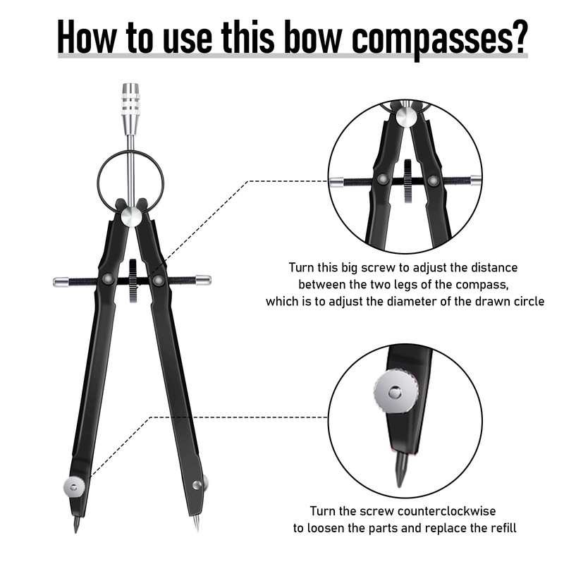 EBOOT Student Geometry Math Set, Metal Drawing Compass and 6