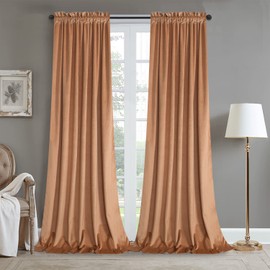 Roslynwood Peach Nursery Sunlight Velvet Curtains - Elegant Interior Decoration Large Window Blackout Velvet Drapes for Living Room, 52 x 108 Inches Long, Peach, 2 Panels