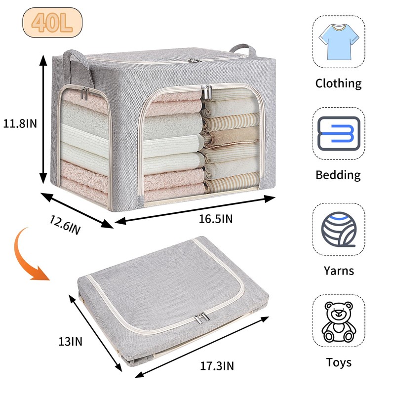 combocube 3-Side Zippered Openings Clothes Storage Bins with Thick Metal