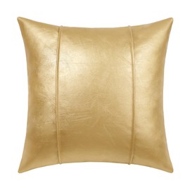 BRAWARM Gold Leather Throw Pillow Covers 18 X 18 Inches - Faux Leather Pillow Cover with Piping, Hand Stitched Leather Throw Pillow for Couch Sofa Bed Living Room Home Decorative