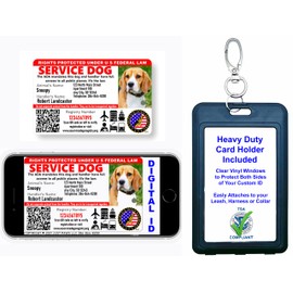 Just 4 Paws Custom Service Dog ID Card with QR Code & Security Seal and Optional Holograph | Registration to U S Service Dogs Registry Plus ID Holder & Digital ID - Landscape Style