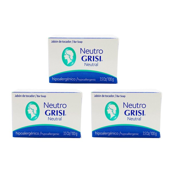 Grisi Neutro Bar Soap. Neutral pH Hypoallergenic Cleanser. 3.5 Oz. Pack of 3