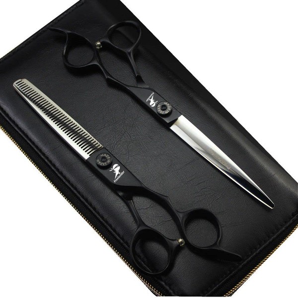 7.0" Black Professional Hairdressing Trimming Scissors Cutting&Thinning Scissor Barber Texturizing/Blending Shears