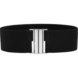 BlackButterfly Wide Elastic Waist Cinch Stretch Waistband Retro Vertical Clasp Buckle Belt (Black, US 2-4)