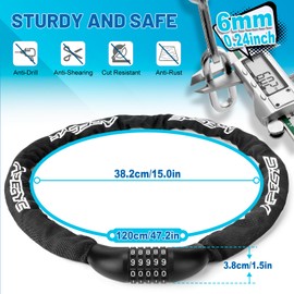 APECYC Bike Chain Lock 5 Digit Combination Bike Locks Heavy Duty Anti Theft 35.4/47.2in Longer Chain Bicycle Lock Hardened Steel Bike Lock for E-Bike, Motorcycle, Bicycle, Scooter