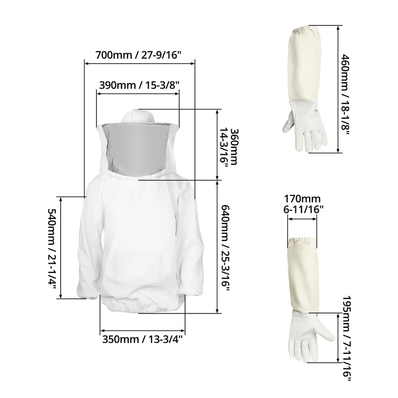 QWORK Beekeeping Suit with Long Gloves, Beekeeper Jacket with Veil,