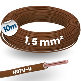 10 m Kalitec H07V-U 1 x 1.5 mm² Brown I Flame-Retardant PVC Single Core 1.5 mm2 Stranded Rigid Copper I 450/750 V I Wiring Cable Single Wire for Internal Wiring of Machines and Lights