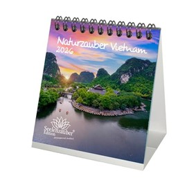 Naturzauber Vietnam Tischkalender 10cm x 10cm für 2026 Landschaft Natur Strand Land Urlaub - Set-Inhalt: 1x Kalender, 1x Weihnachtsanhänger (insgesamt 2 Teile)