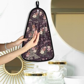 visesunny Vintage Paris Eiffel Tower Hand Towel for Kitchen Bathroom Decor Soft Absorbent Cotton Dish Towel with Hanging Loop Botton Cleaning and Drying Washcloth