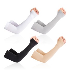 HDGSAFD 4 Pairs Sun Protection Sleeves, Hook Finger Sleeves, Summer Sun Protection Ice Sleeves, Sun Protection Arm Sleeves, Unisex Long Sleeve, White