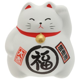 Kotobuki Maneki Neko Coin Bank Collectible Figurine, Good Health, White