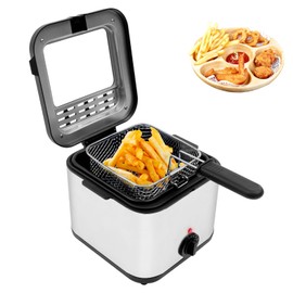 WUSILILU Electric Deep Fryer, 110V/50Hz 1000W Stainless Steel Fryer with Basket and Lid 2.5L Deep Fryer Pot Adjustable Temperature Dishwasher Safe Parts Countertop for Kitchen
