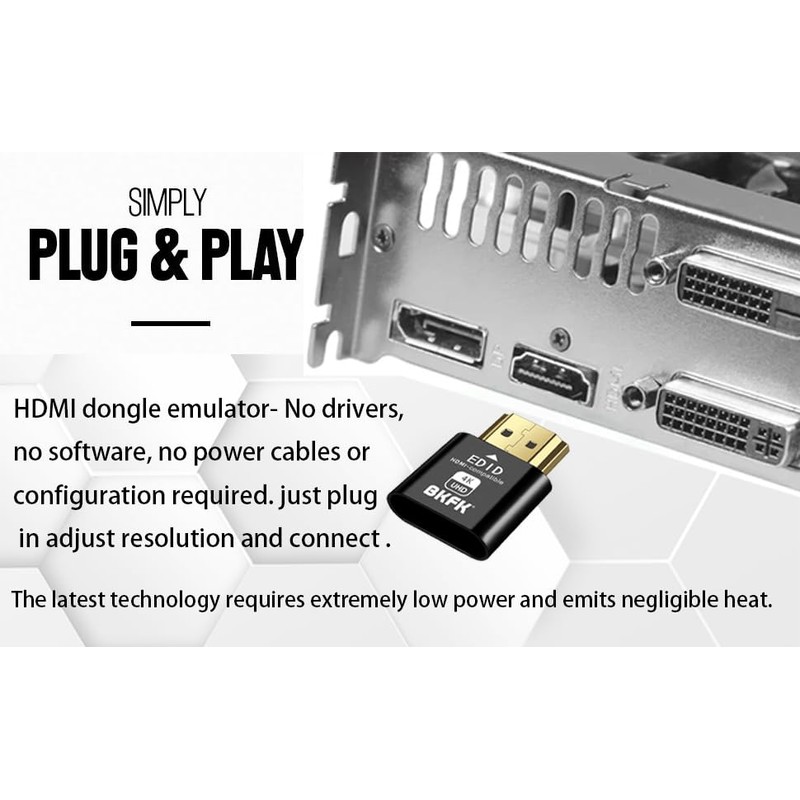 BKFK HDMI Dummy Plug 4K HDR,Virtual Monitor EDID Emulator, Headless