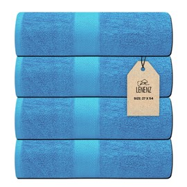 Lenenz Luxury Bath Towels - 4 Pack Ultra Soft and Absorbent Cotton Bath Towels for Bathroom, Spa, and Hotel Use - Quick-Dry and Durable Towels Set 27x54'' (Electric Blue)