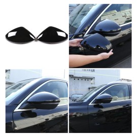 car-attention 2PC Piano Black Side Rearview Mirror Caps Cover For Alfa Romeo Stelvio 2017-2022