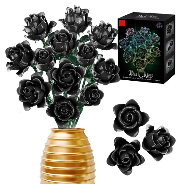 SymGrpu Black Roses Bouquet Building Set for Adults, Flowers Botanical