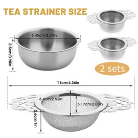 2 Pack Small Fine Mesh Tea Strainers with Bowl, Stainless Steel Mesh Tea Infuser, Silvery Tea Strainers for Loose Tea Single Cup (2 Sliver)