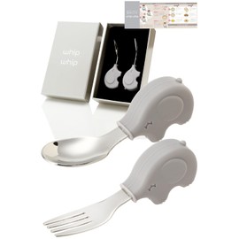 whipwhip (Grab Yourself Eat) Baby Spoon & Fork Set, 1 Year Old, Practice (Gray)
