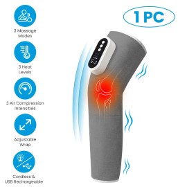 Cordless Leg Massager with Heat Feature 3-Mode Air Compression Thigh Knee Calf Wrap Providing Pain ReliefColor: Grey Color
