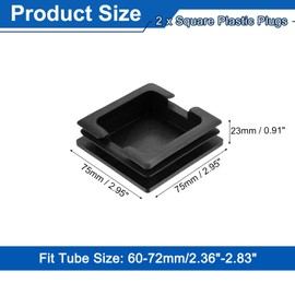sourcing map 2Pcs Square Plastic Plugs, 75 x 75mm/2.95 x 2.95inch PE Pipe Tubing End Caps for 60-72mm/2.36-2.83inch Square Tube Furniture Chair Leg, Black