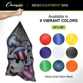 Champion Sports Mesh Sports Equipment Bag- Red, 24" x 36"- Multipurpose, Nylon Drawstring Bag w/ Lock and ID Tag, for Sports Equipment, Balls, Swimming Gear - Breathable Stuff Sack