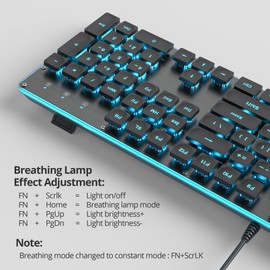 SbocKeeb 104-Key Retro Punk Keyboard, Full Size Typewriter Black Keyboard with LED Blue Backlight, Silent Membrane Wired USB, PC/Laptop/Computer Compatible
